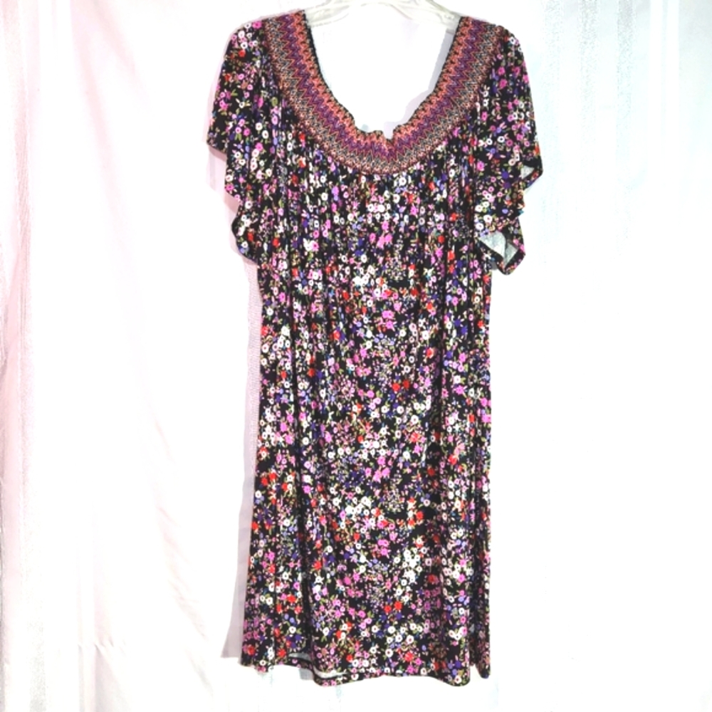 SPENSER JEREMY WOMAN MULTICOLOR FLORAL PRINT OFF SHOULDERS MIDI DRESS SIZE LARGE